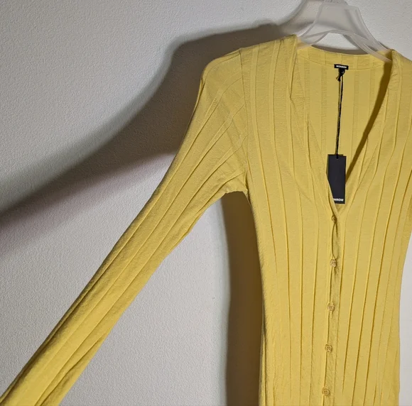 Monrow Women's Butter Yellow Flat-Rib Midi Cardigan Dress NWT Long Sleeve Large - Picture 6 of 10